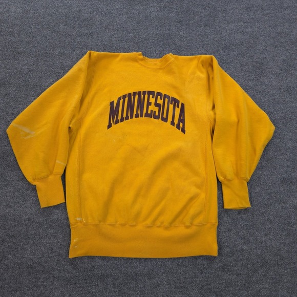 VINTAGE Champion Sweatshirt Mens XXL 2XL Yellow Reverse Weave Minnesota 90s USA - Picture 1 of 14